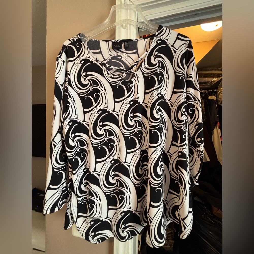 Rafaella Black and White Swirl Blouse, polyester, never worn